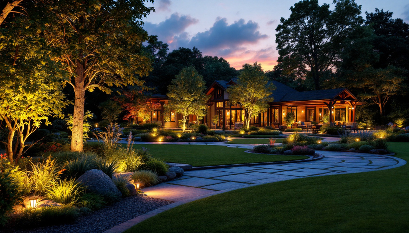 A photograph of a beautifully illuminated outdoor space at dusk