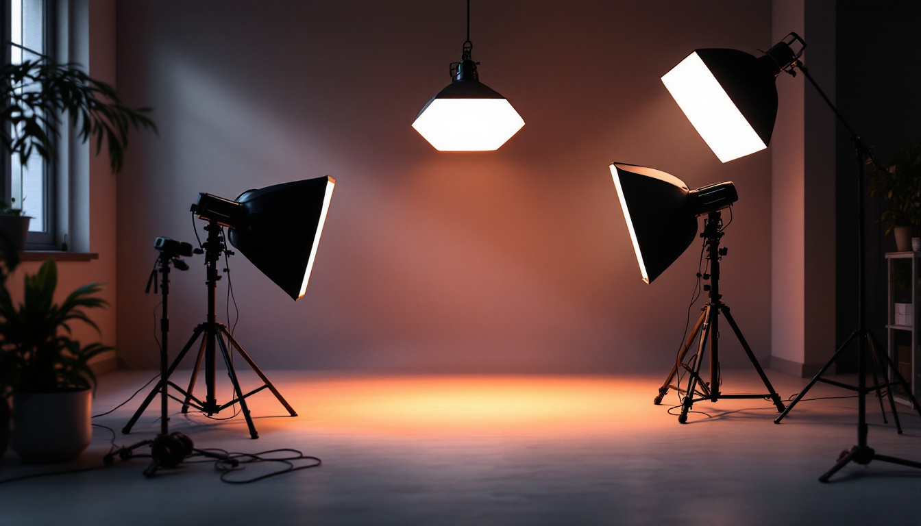 A photograph of a dynamic lighting setup that showcases various light sources