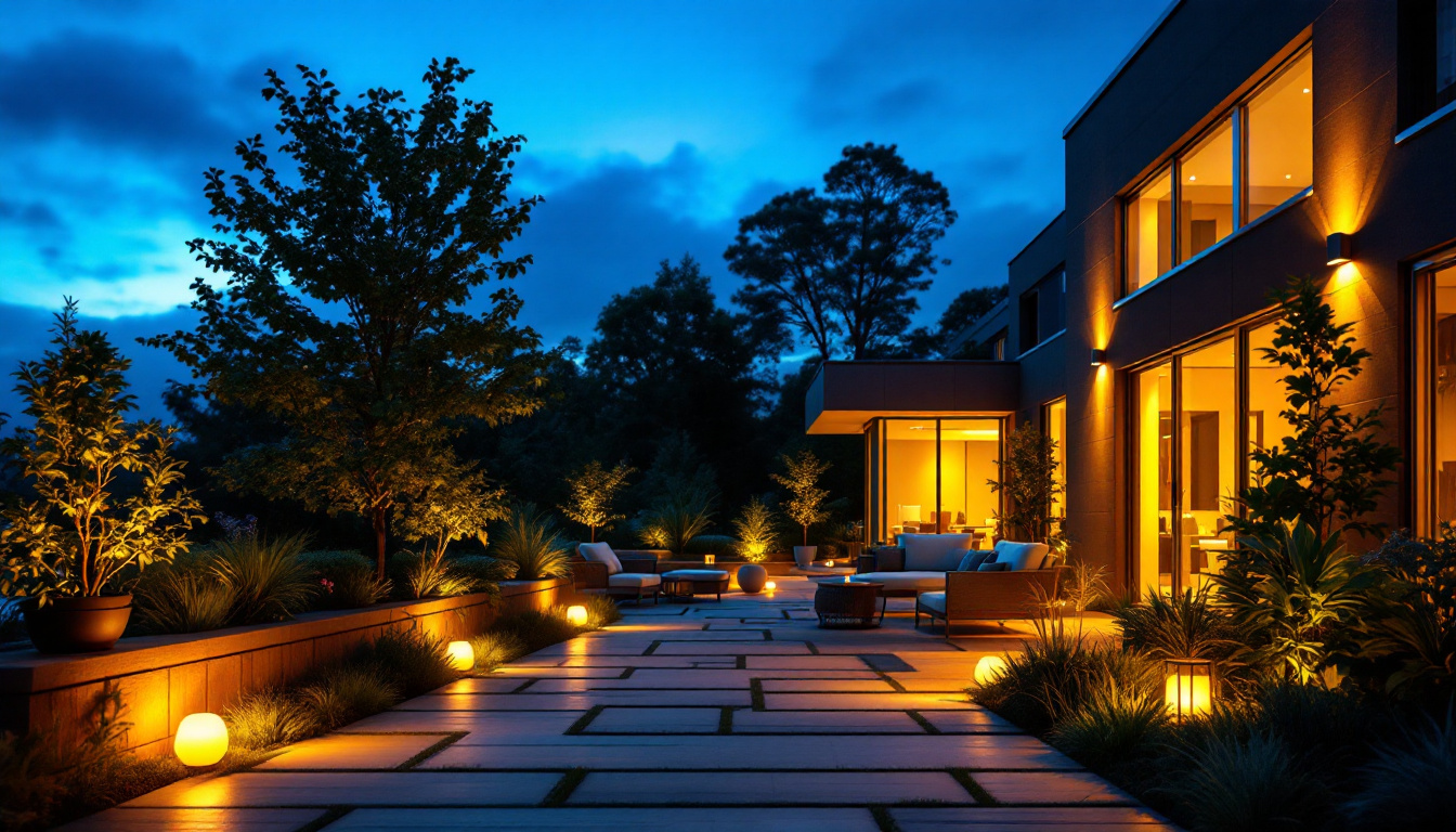A photograph of a beautifully illuminated outdoor space at dusk