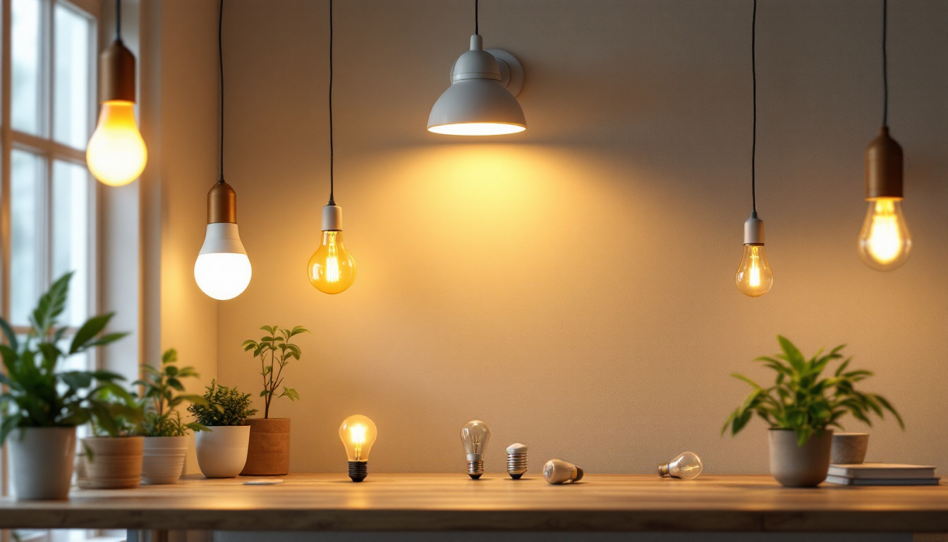 A photograph of a well-lit indoor space showcasing various led bulb fixtures in use