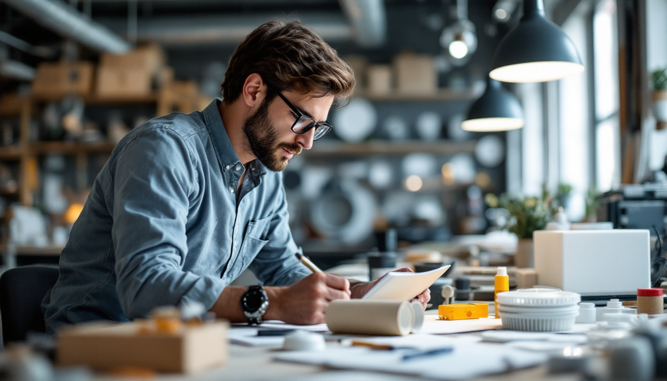 A photograph of a designer or engineer working intently in a workshop