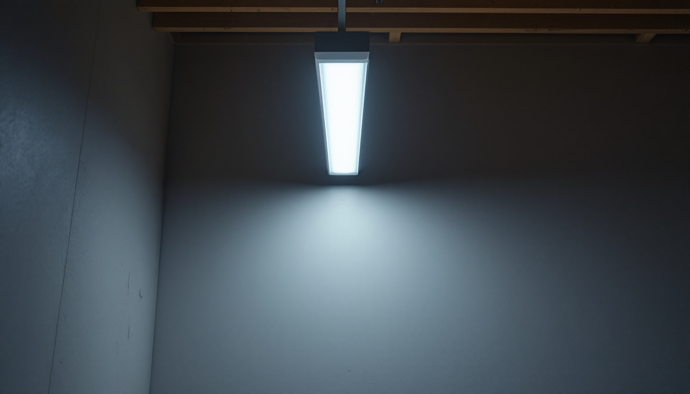 A photograph of a well-lit indoor space showcasing a modern 4' fluorescent two-bulb fixture in action