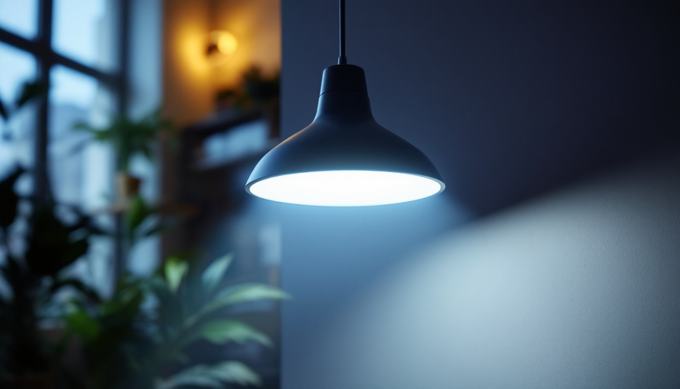 A photograph of a modern led fixture illuminated in a stylish setting