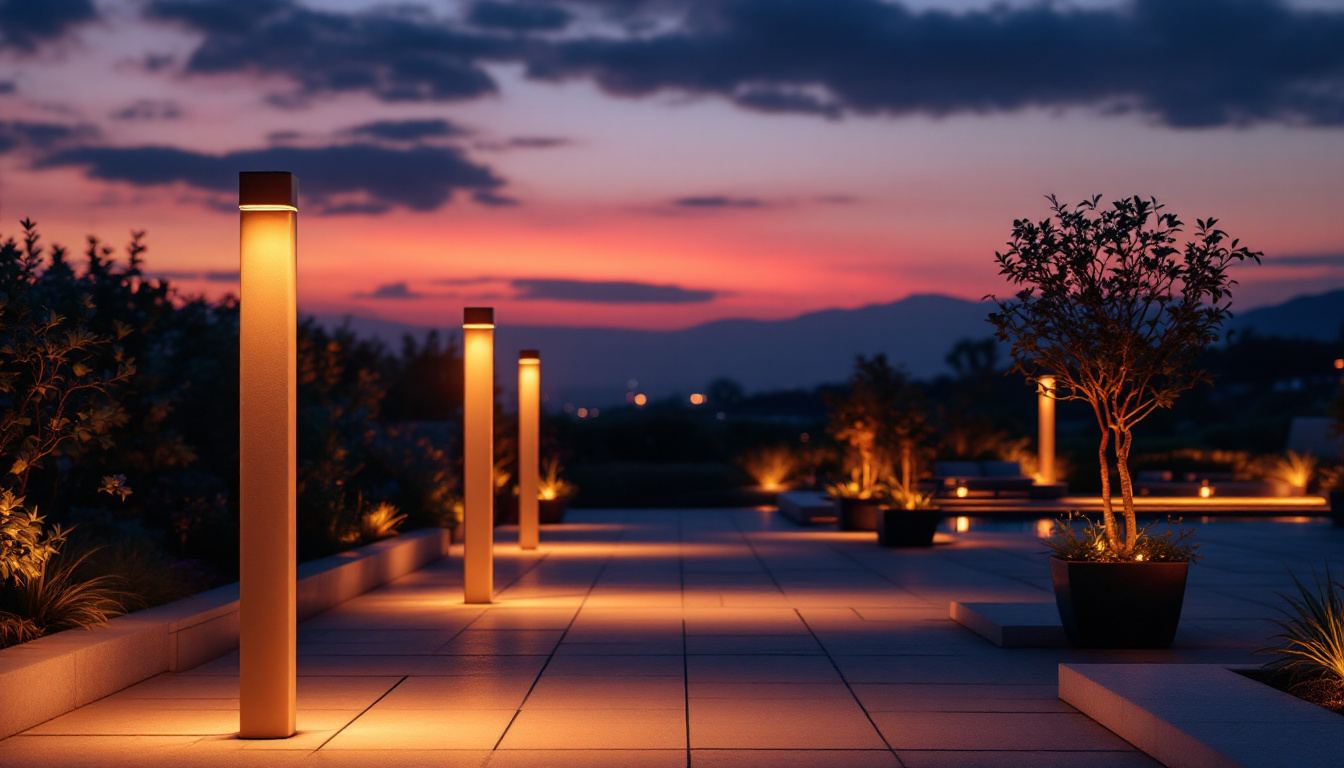 A photograph of a beautifully illuminated outdoor space at dusk