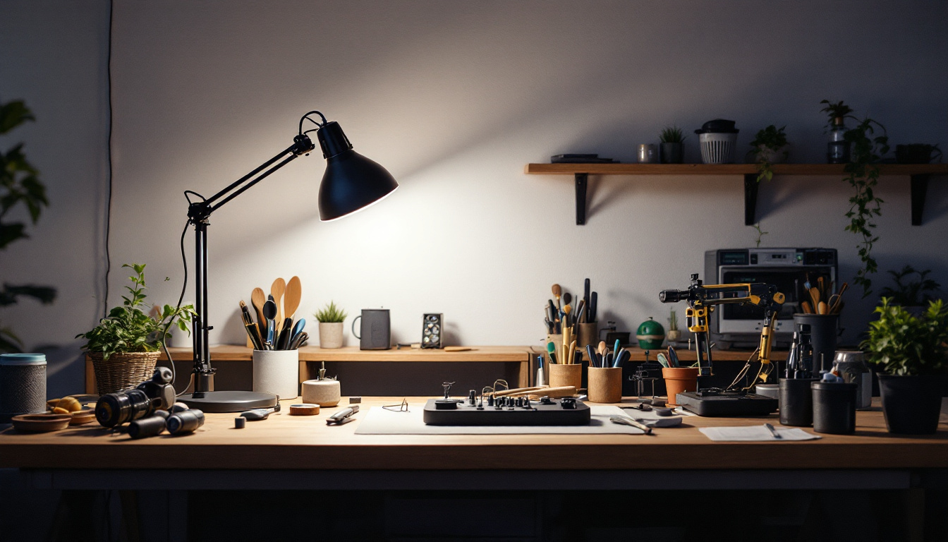 A photograph of capture a photograph of a well-lit workspace featuring a 4-foot shop light in action