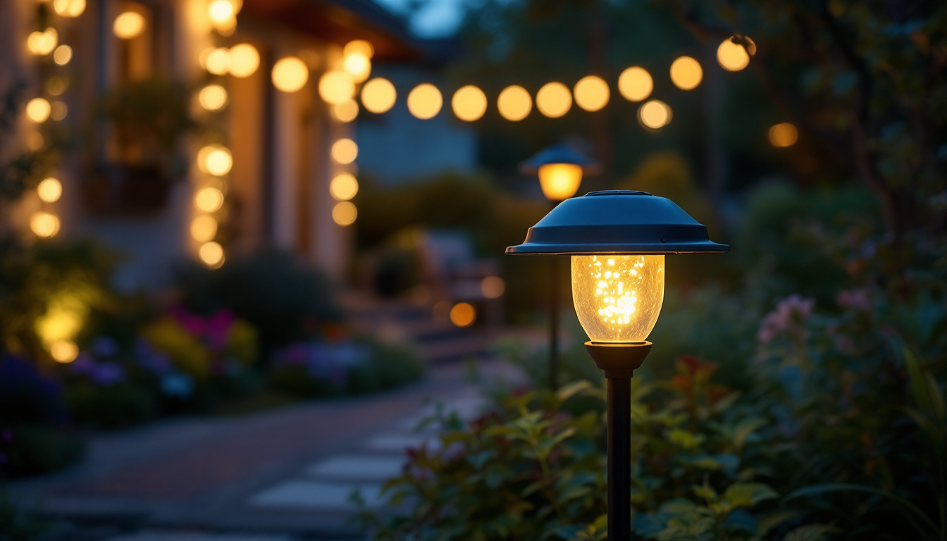 A photograph of a beautifully illuminated garden scene featuring the rab 120 volt garden lighting fixture in use