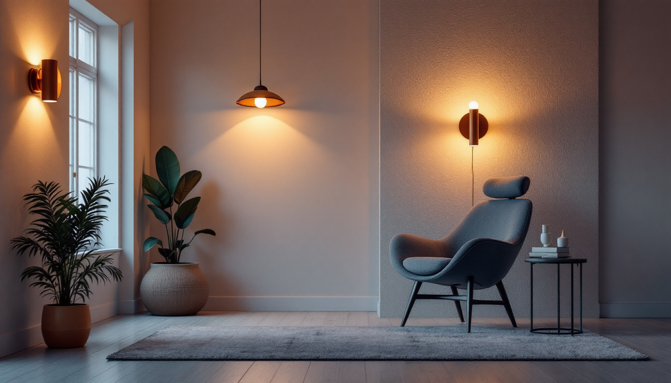 A photograph of a stylishly designed room showcasing innovative lighting fixtures powered by a dryer outlet