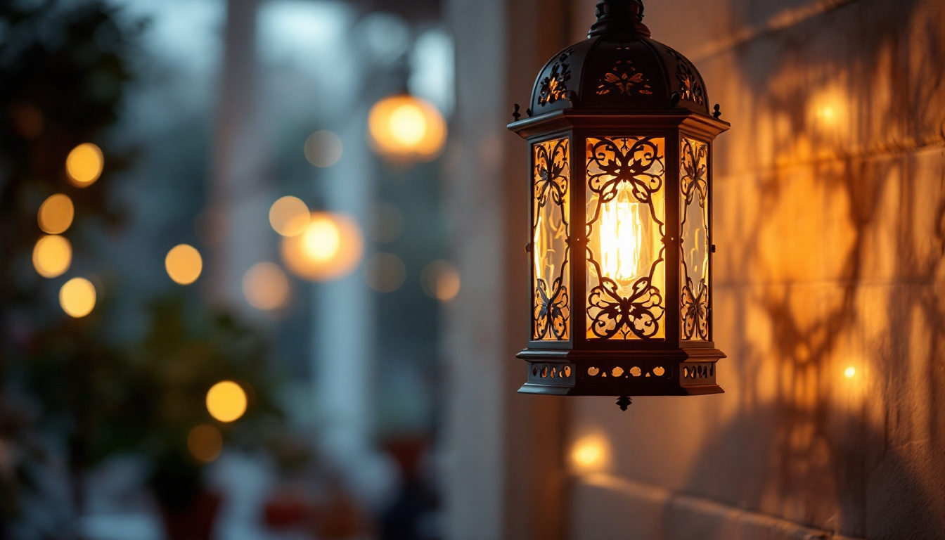 A photograph of a beautifully designed hanging lantern light in a cozy