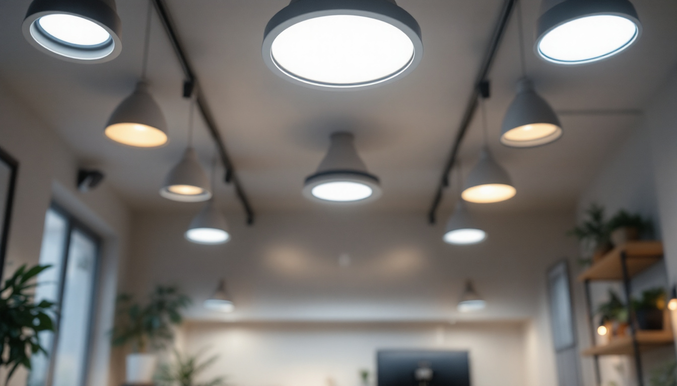 A photograph of a well-lit room showcasing various styles of can lights installed in the ceiling