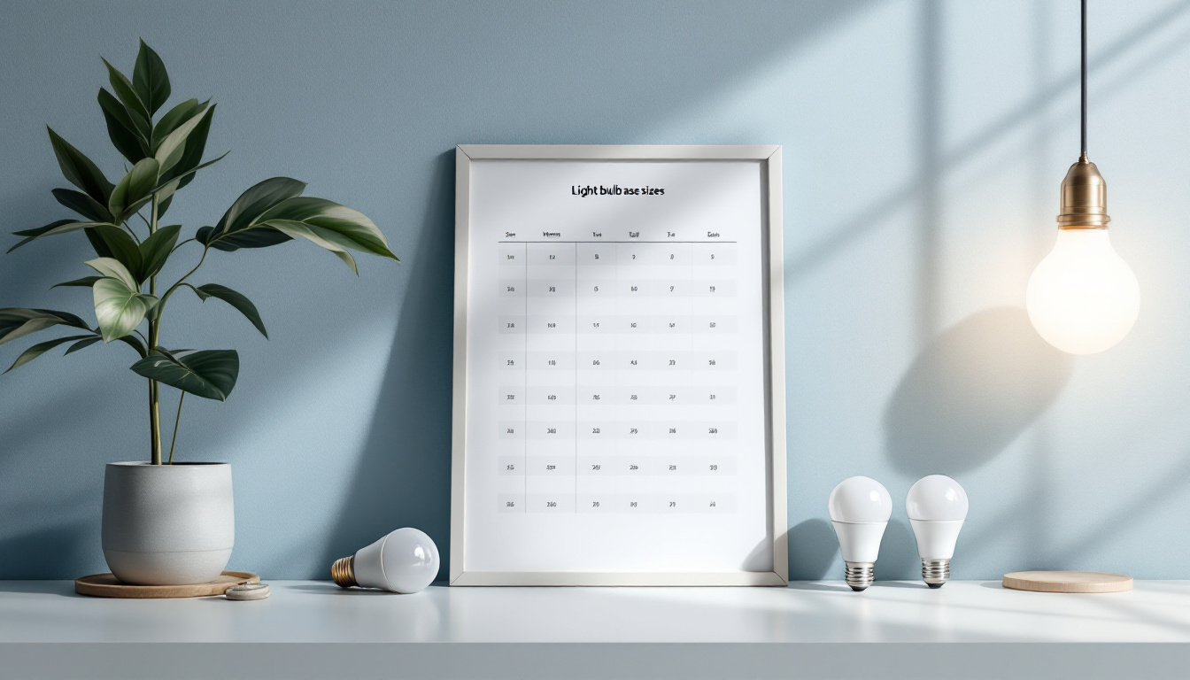 A photograph of a visually engaging light bulb base sizes chart displayed creatively