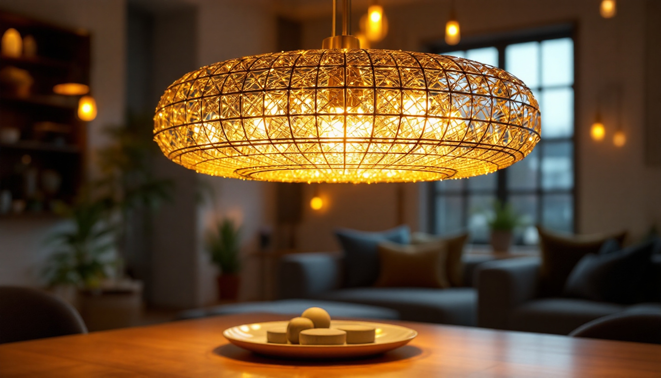 A photograph of a beautifully designed unique hanging light fixture in a stylish interior setting