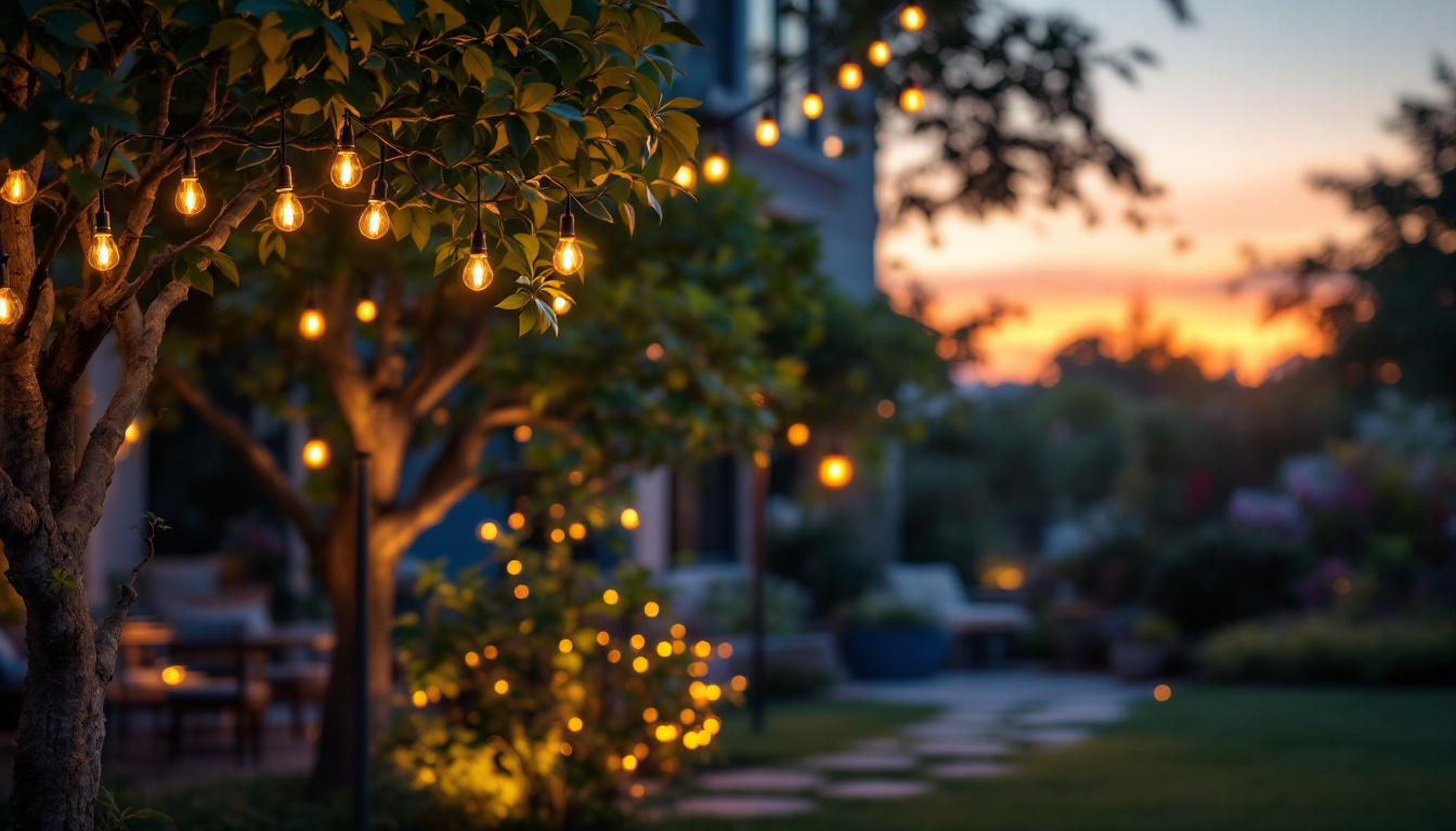 A photograph of capture a photograph of a beautifully illuminated outdoor space at dusk