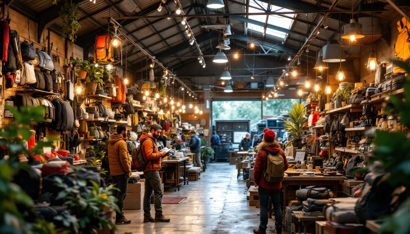 A photograph of a vibrant outdoor warehouse setting
