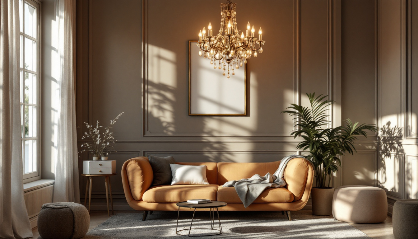 A photograph of a beautifully styled room featuring an elegant chandelier as the focal point