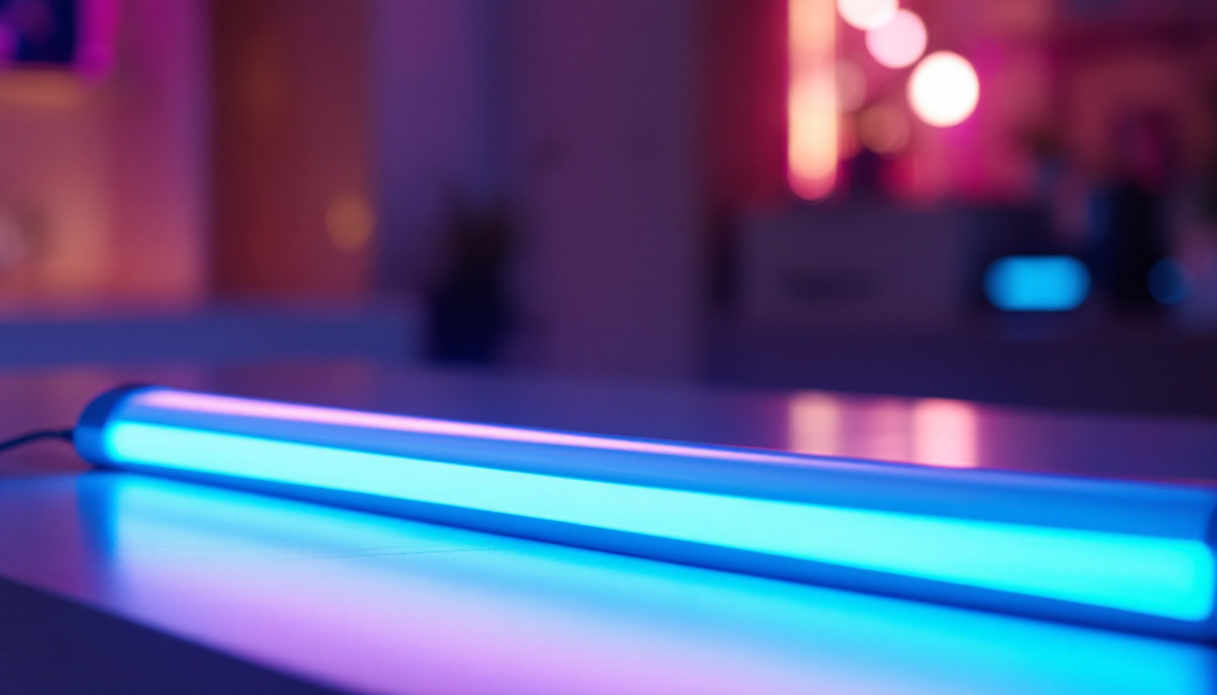 A photograph of a vibrant led light tube in a well-lit environment