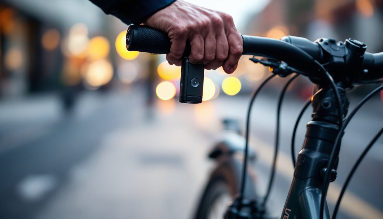 A photograph of a close-up shot of a grip lock being used on a bicycle or a motorcycle