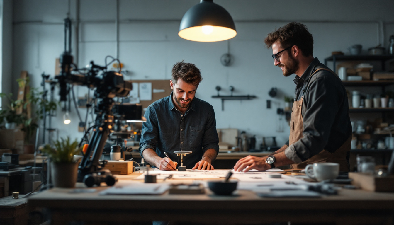 A photograph of a designer and engineer collaborating in a modern workshop