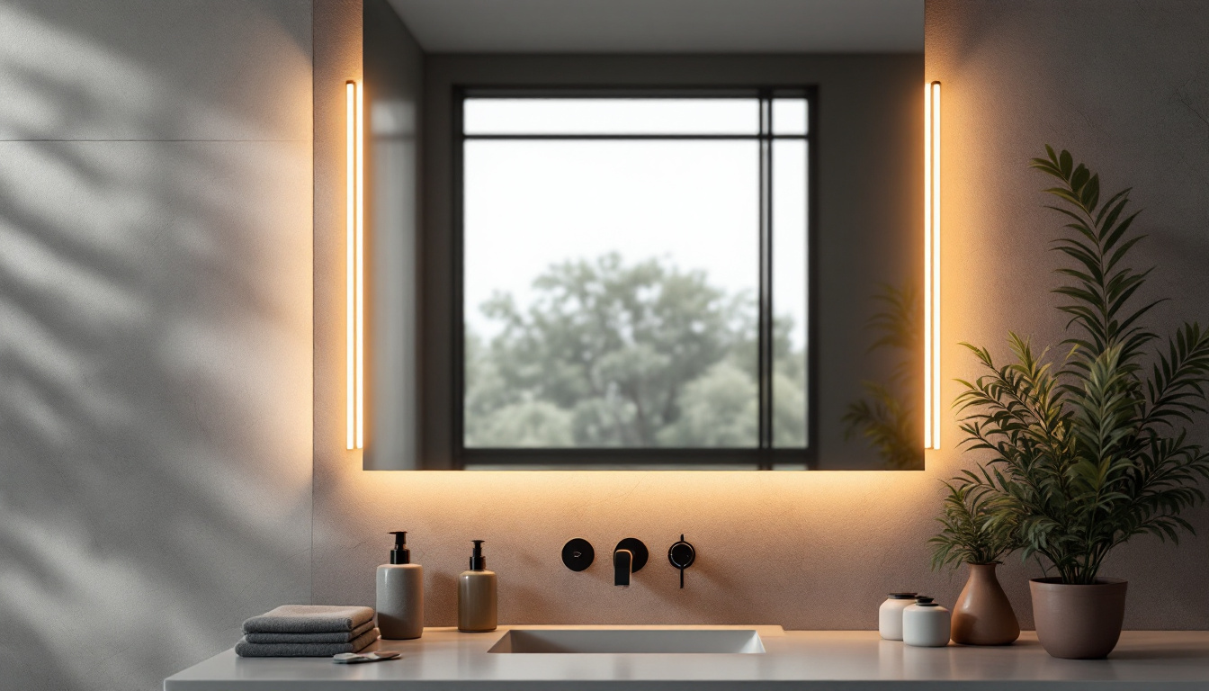 A photograph of a beautifully lit bathroom mirror featuring led rope lights strategically mounted at the corners