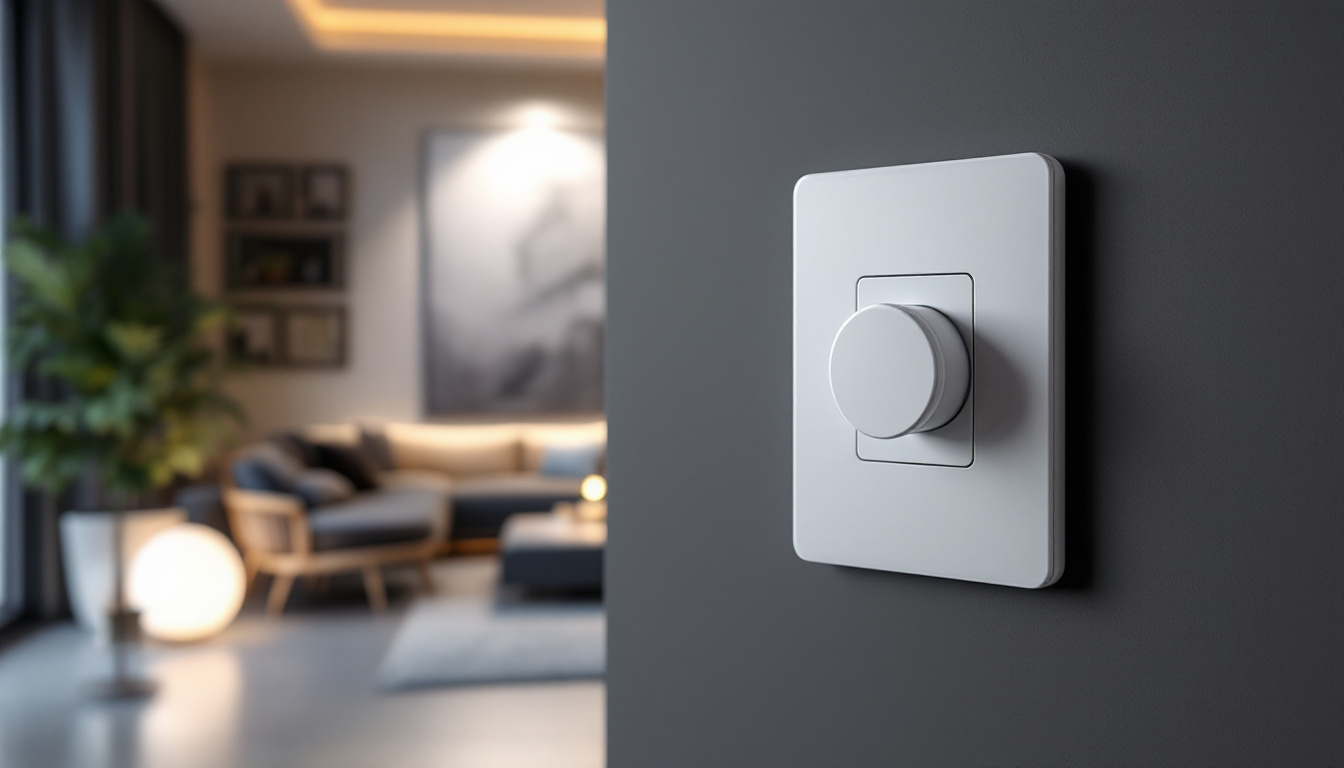 A photograph of capture a photograph of a modern dimmer switch in an elegantly designed home setting