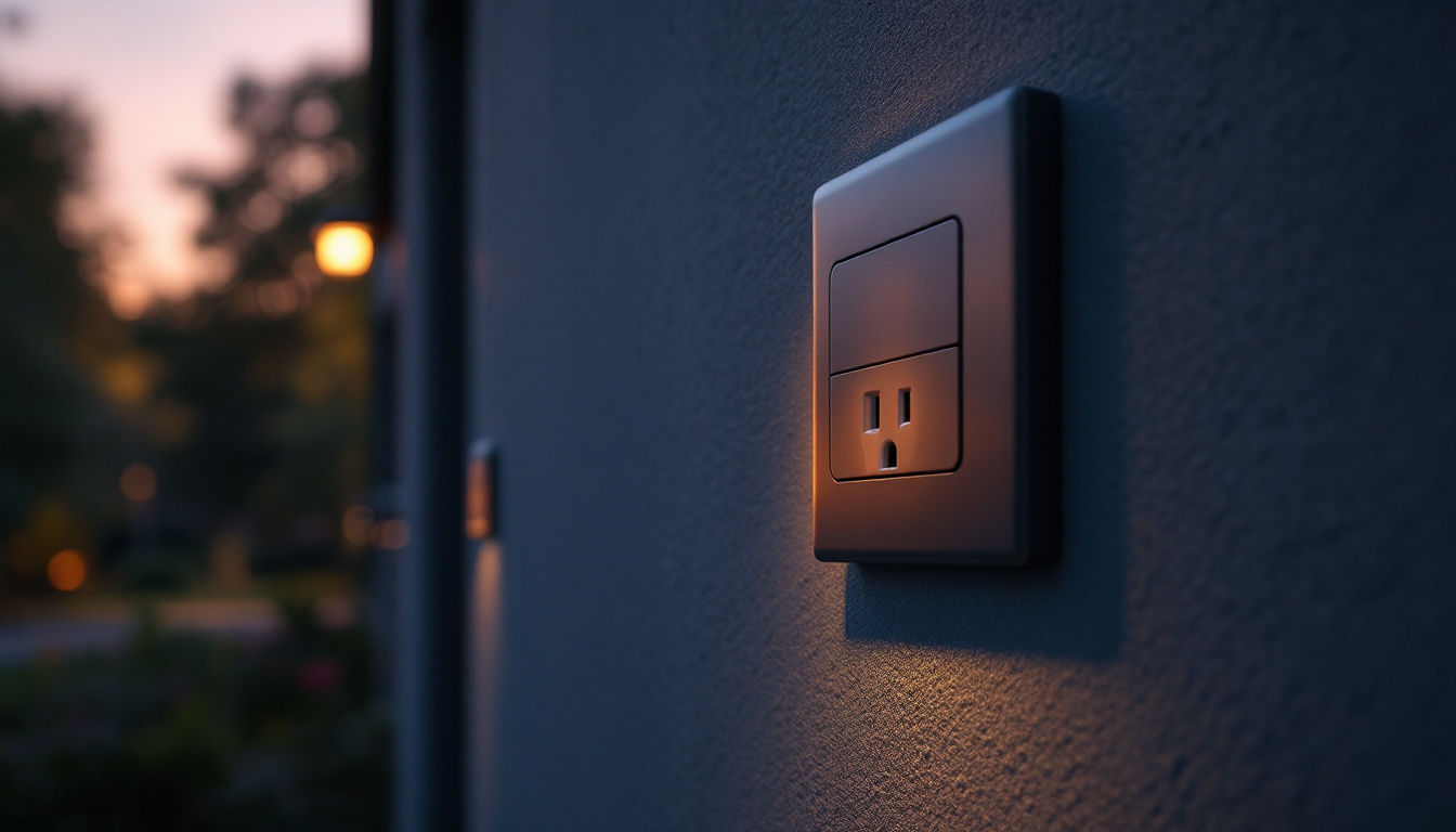 A photograph of a modern outdoor electrical outlet cover in use