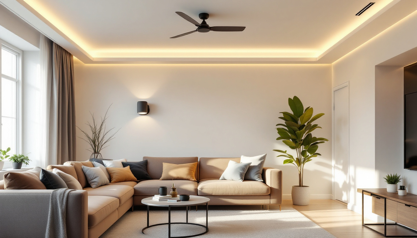 A photograph of a stylish living space featuring a variety of semi-flush light fixtures that highlight their design and functionality