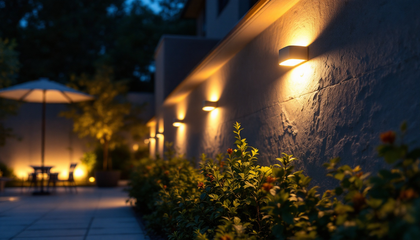 A photograph of a beautifully illuminated outdoor space featuring rab outdoor lighting fixtures in use