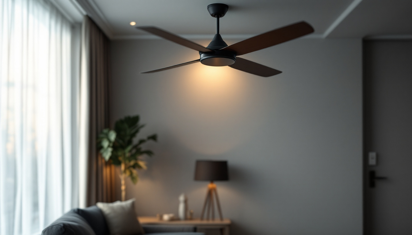 A photograph of a stylishly designed ceiling fan in a modern living space