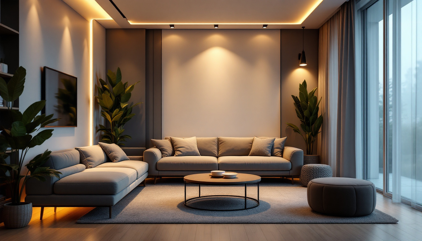A photograph of a modern living space showcasing a stylish recessed lighting conversion kit in action