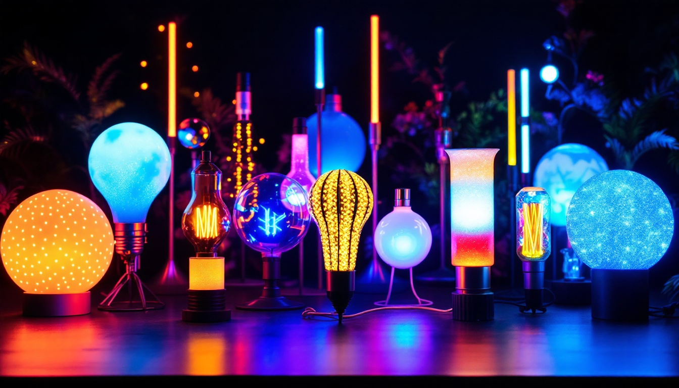 A photograph of a beautifully arranged display of various cool led lights in a dimly lit environment
