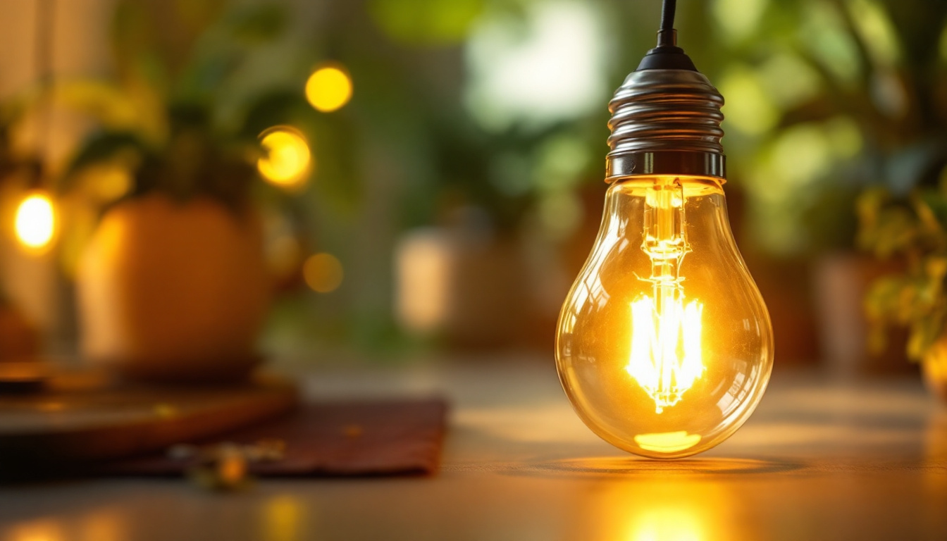 A photograph of a high-pressure sodium bulb in a well-lit indoor or outdoor setting