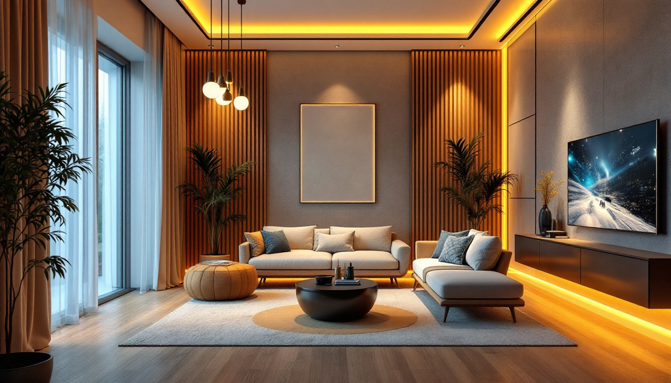 A photograph of a modern led lighting setup in a stylish interior