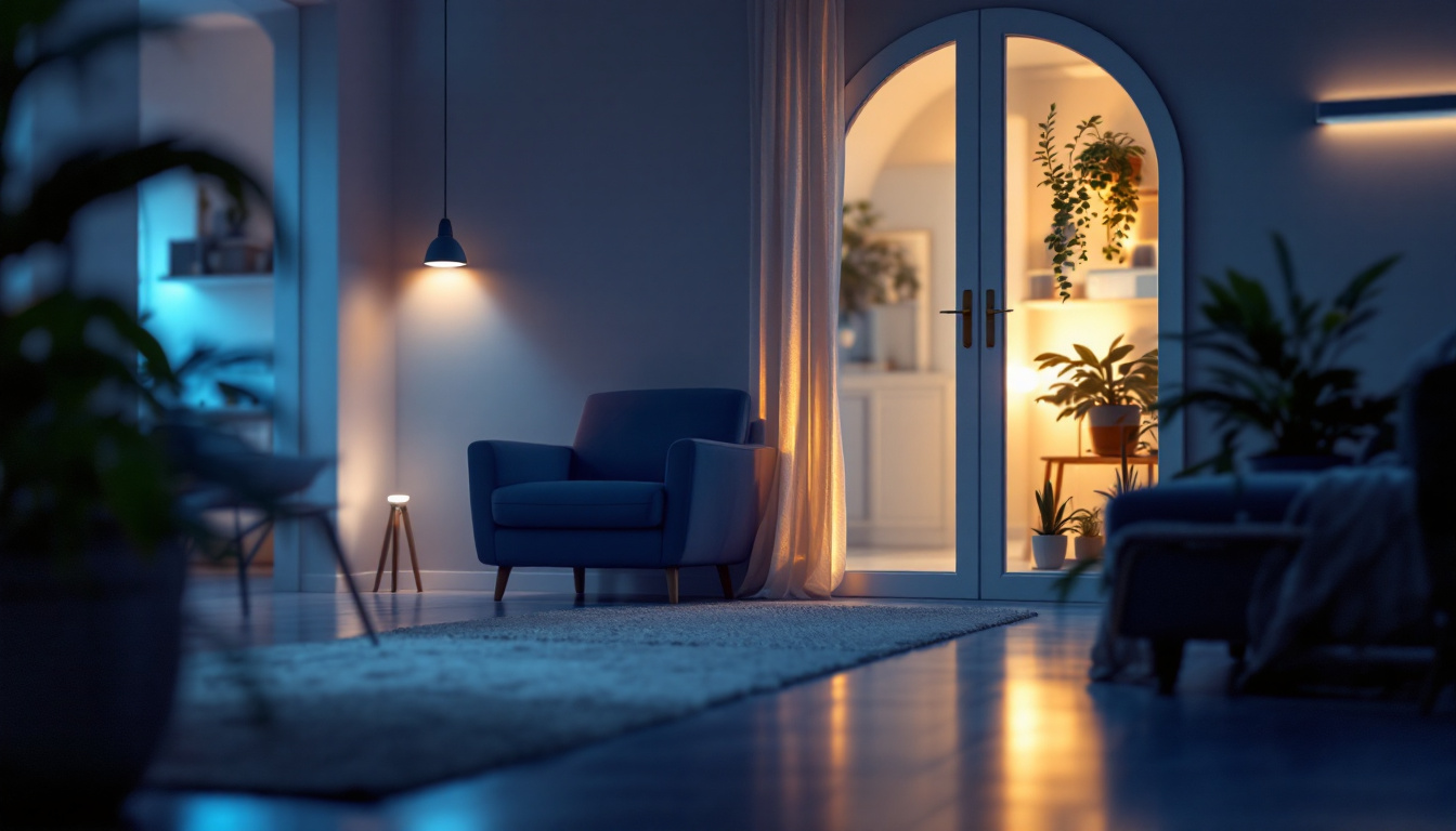A photograph of a well-lit home interior showcasing various emergency lighting solutions in action