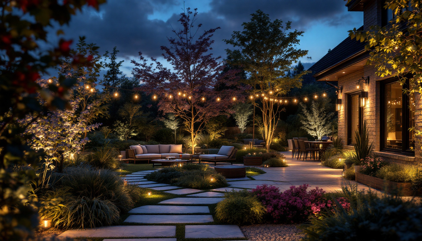 A photograph of a beautifully lit outdoor space at dusk
