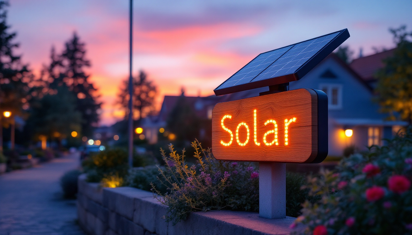 A photograph of a solar-powered sign light installed in a vibrant outdoor setting