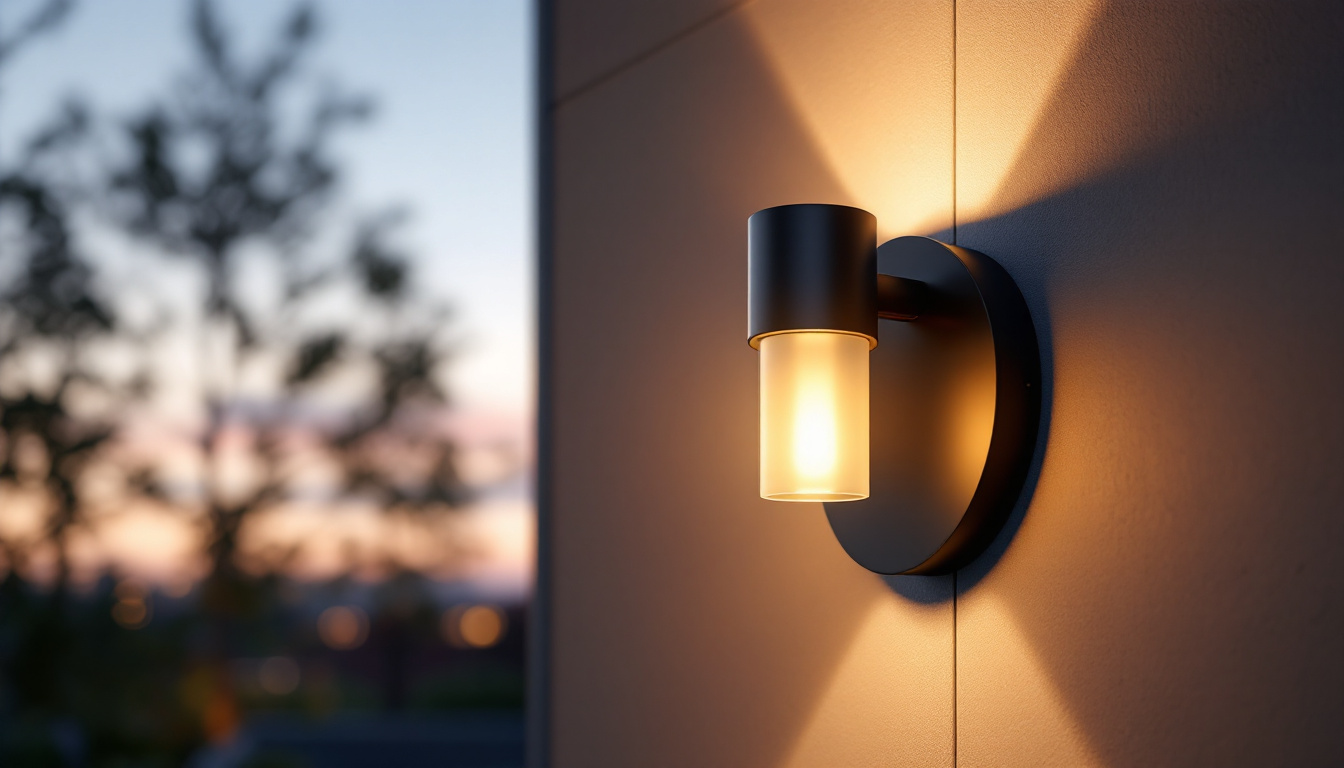 A photograph of a stylish gold black sconce mounted on an outdoor wall