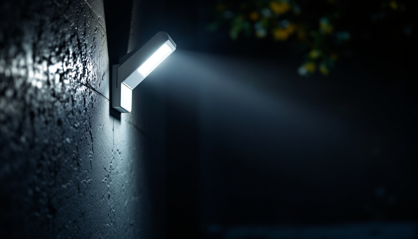 A photograph of a motion-sensitive floodlight illuminating a dark outdoor space