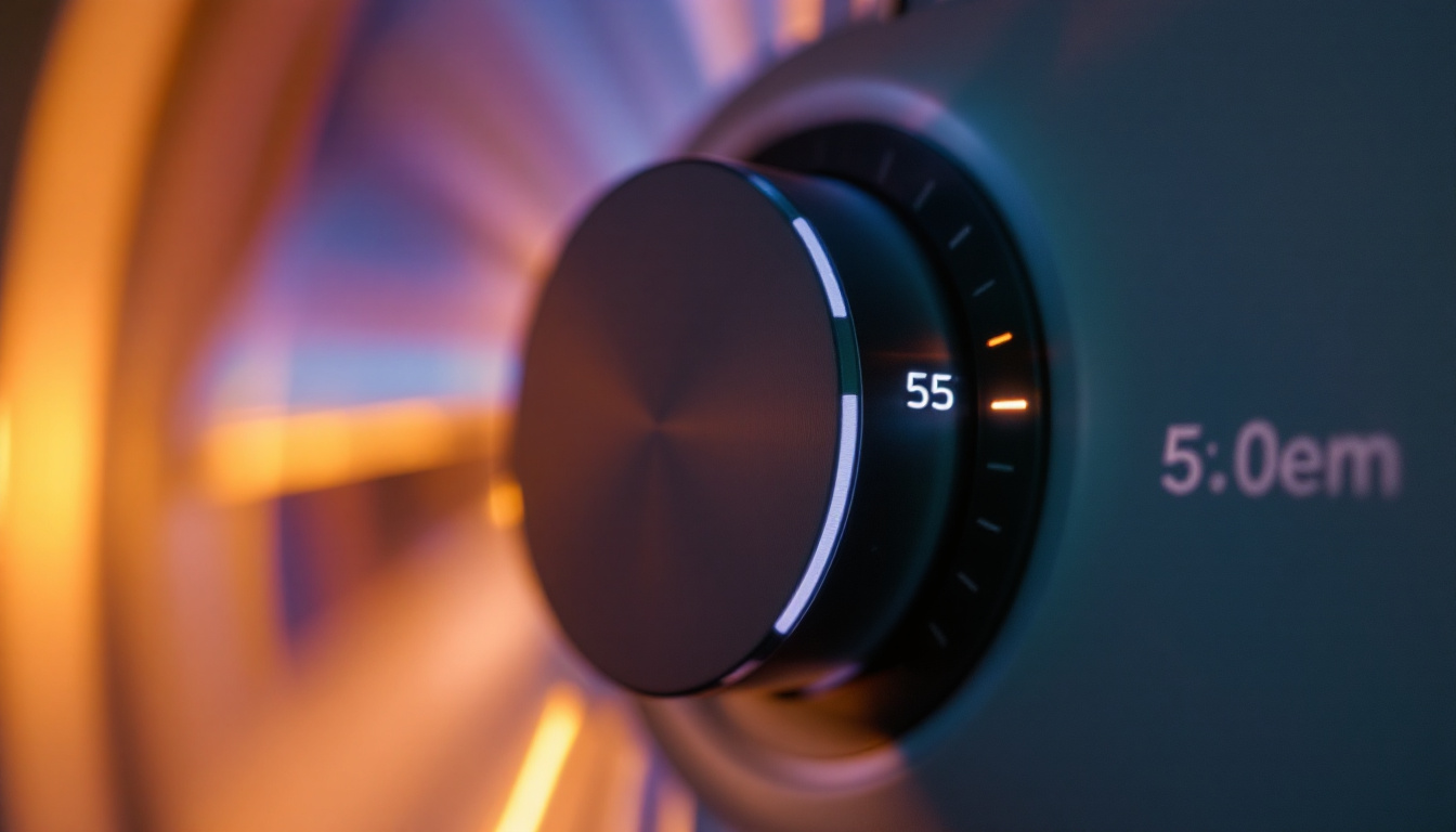 A photograph of a close-up shot of a fan speed control switch in action