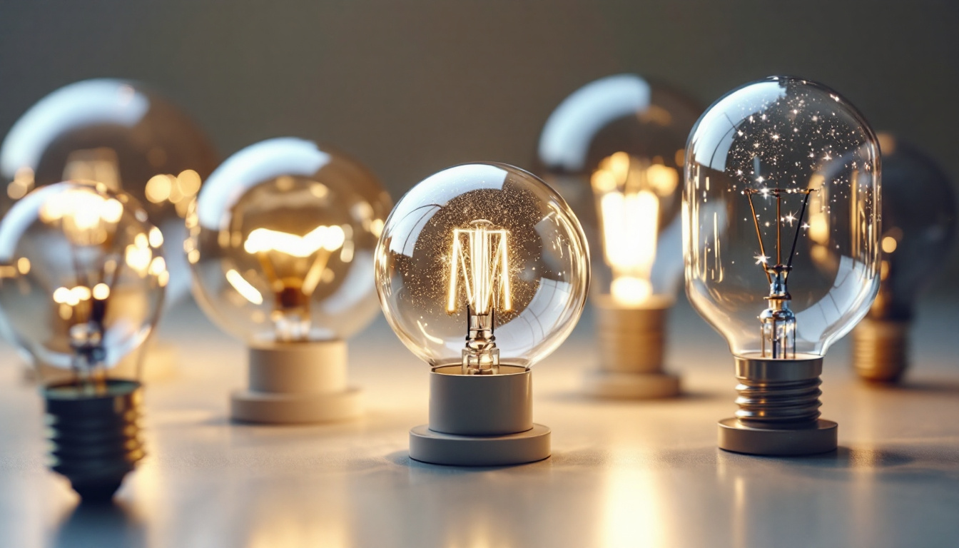 A photograph of a close-up of various light globe bases