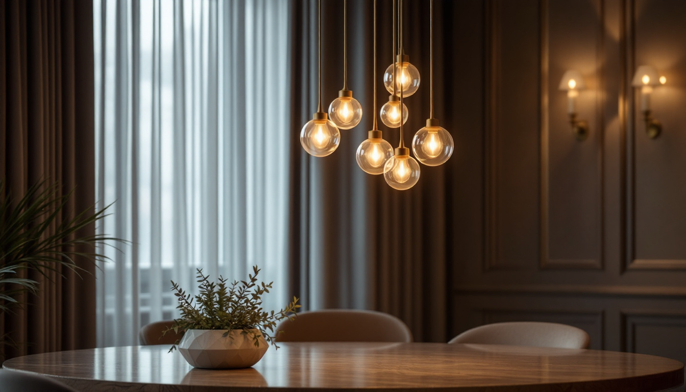 A photograph of a beautifully designed pendulum light fixture in an elegant setting