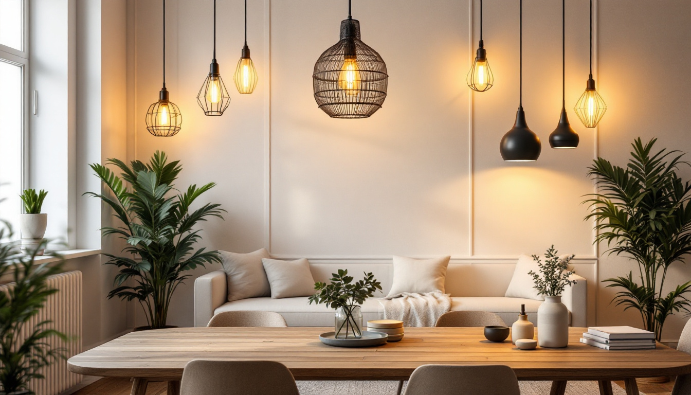 A photograph of a beautifully styled interior featuring a variety of lighting pendants in different designs and settings