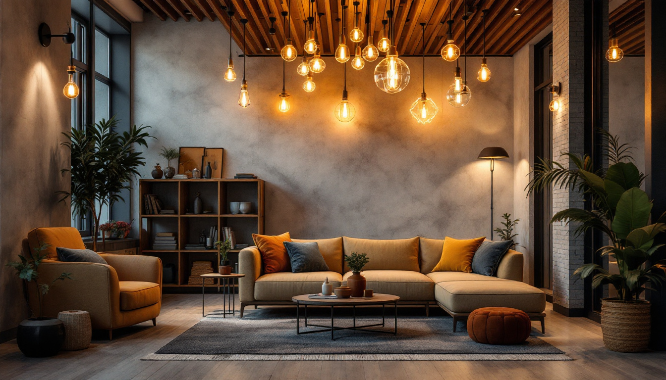 A photograph of a stylishly designed interior featuring industrial lighting products