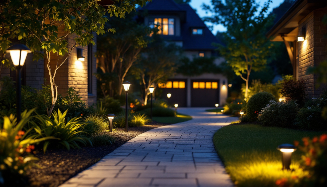 A photograph of a well-lit outdoor setting showcasing various led motion lights in use