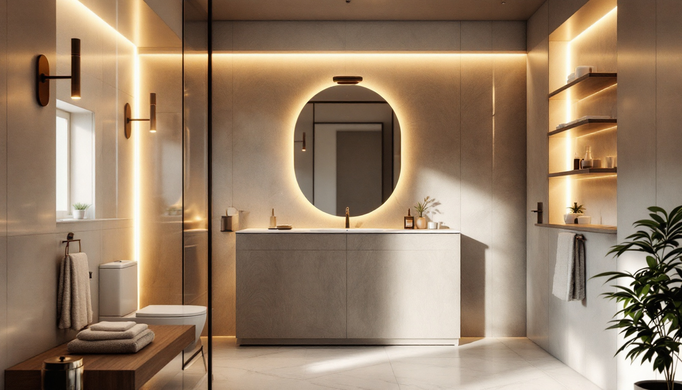 A photograph of a beautifully designed bathroom showcasing stylish can lights illuminating the space