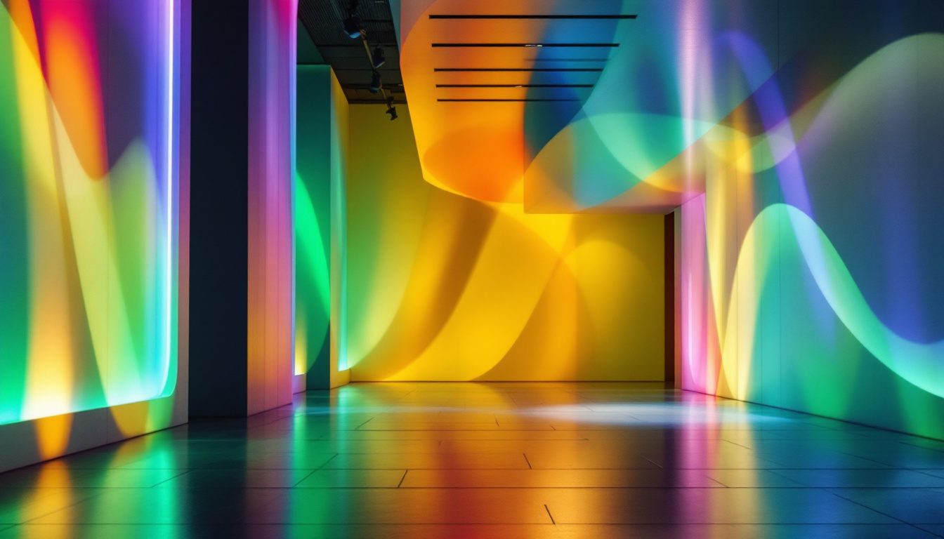 A photograph of a striking high lite lighting installation in a dynamic setting