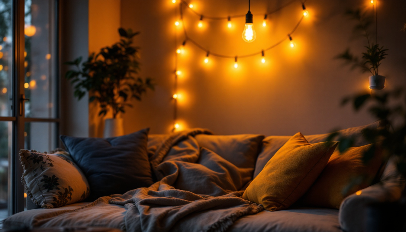 A photograph of a beautifully lit room showcasing the warm glow of a type b 40-watt light bulb