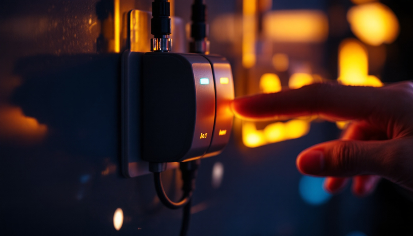 A photograph of a close-up of a modern electricity switch being operated