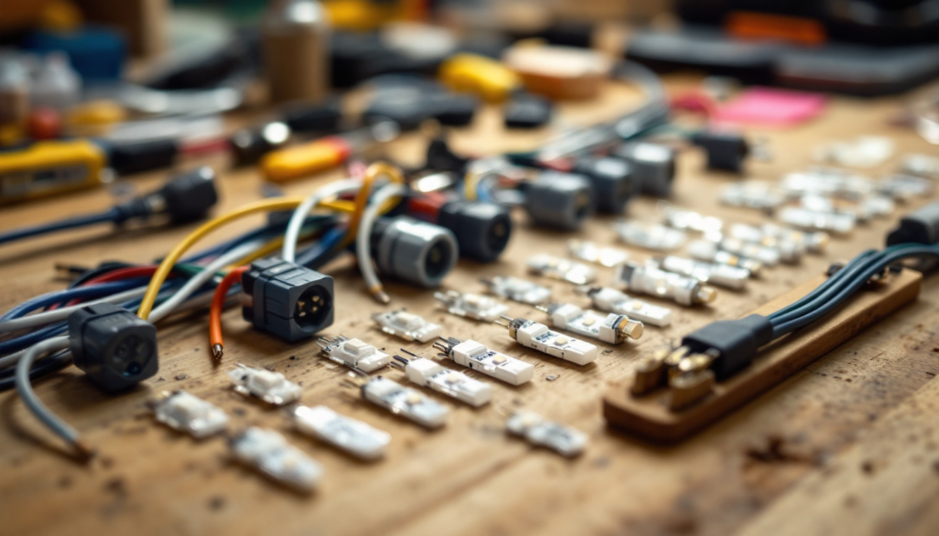 A photograph of a close-up shot of various led type b wiring options laid out on a workbench