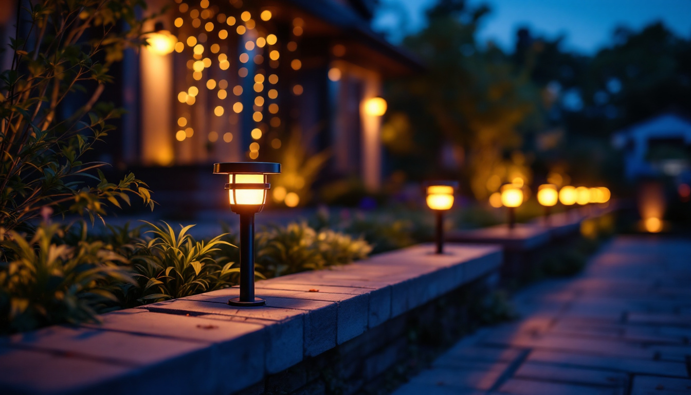 A photograph of a beautifully illuminated outdoor space featuring solar lights in use