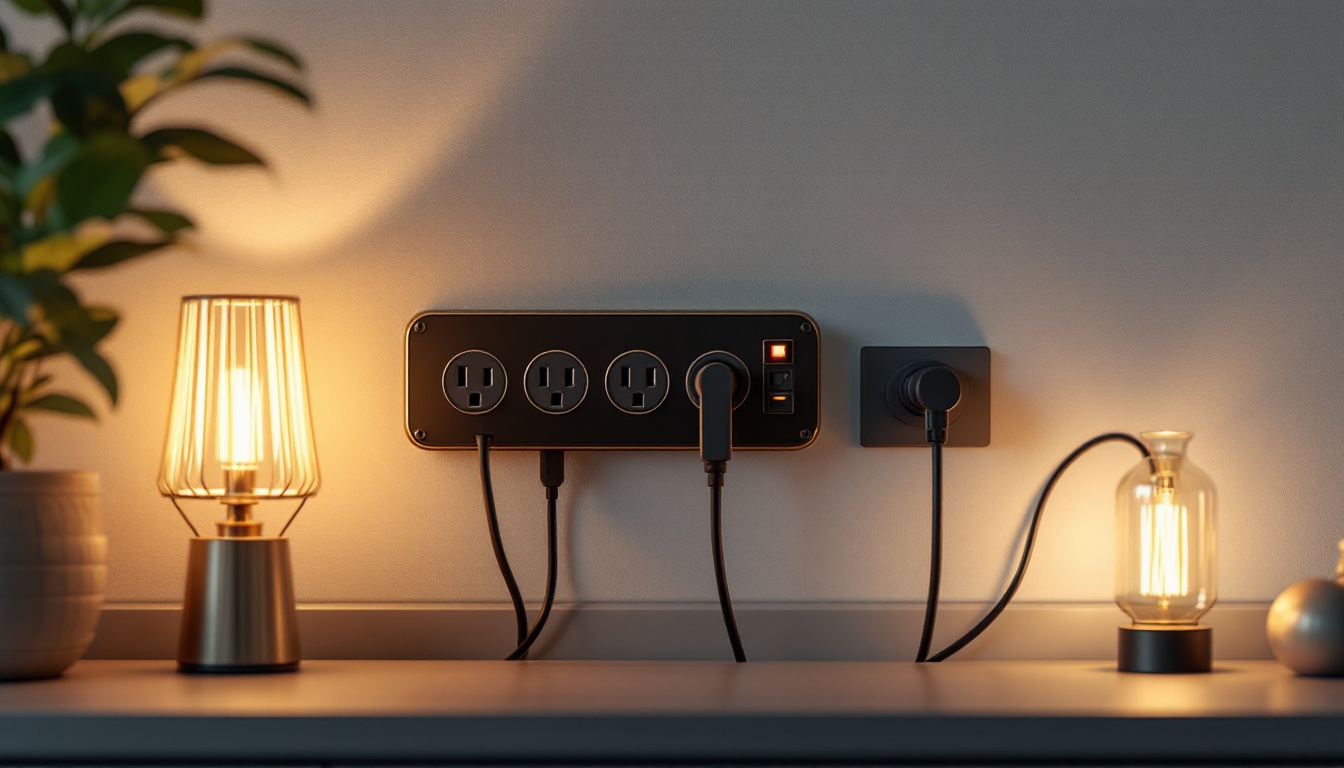 A photograph of a stylishly arranged four-plug outlet in a modern living space