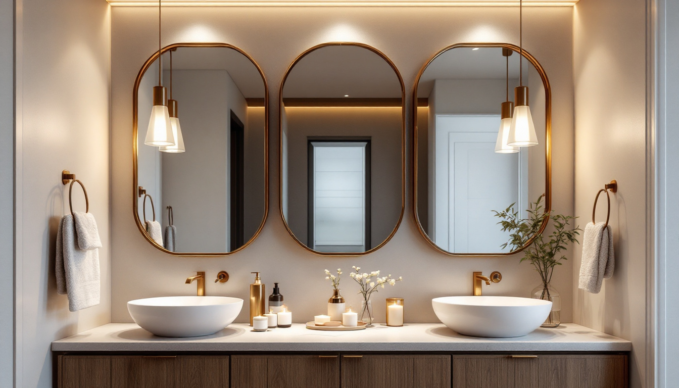 A photograph of a beautifully designed bathroom featuring stylish vanity lighting that highlights the space